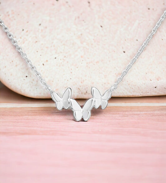 925 Sterling Sliver: Three Butterfly Necklace