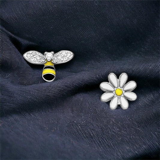 925 Sterling Sliver: Bee and Flower Earrings