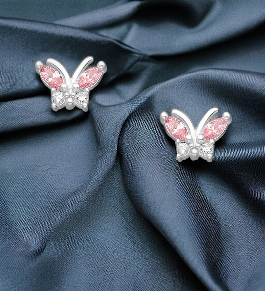 925 Sterling Sliver: Pink Butterfly Earrings